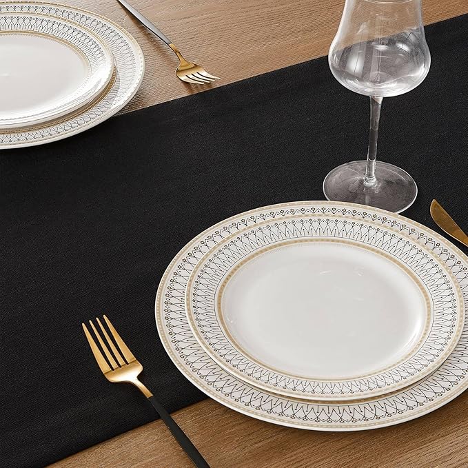 ZeeMart Linen Textured Border Table Runner, 14 x 48 Inch Black, Farmhouse Style - Image 5
