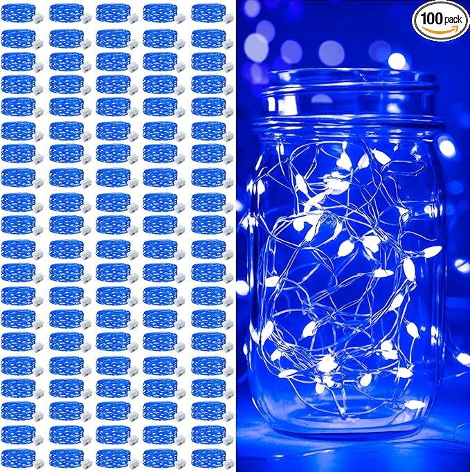 pozzolanas 100 Pack Blue Battery Operated String Lights - 7ft Waterproof by pozzolanas