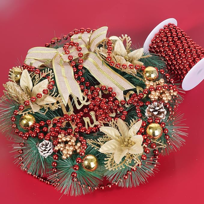 Faux Red Pearl Beads Garland - 10mm Christmas Tree Beads - Image 5