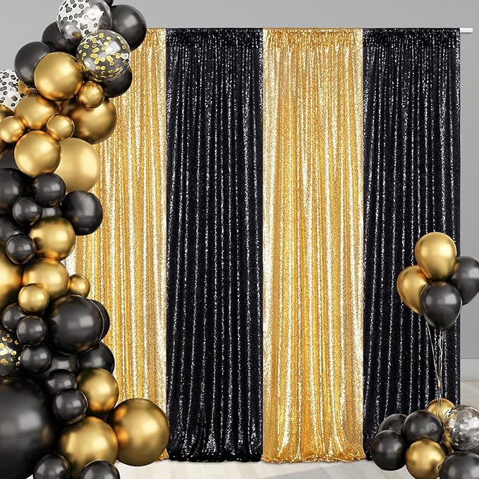Poise3EHome Black Sequin Backdrop Curtains, 2 Panels 2FTx8FT Glitter Photo - Image 4