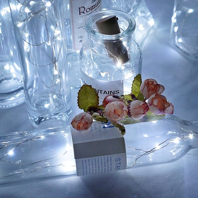 Wine Bottle Lights with Cork, Battery Operated 9 Pack 20 LED Cork Shape Silver - Image 4