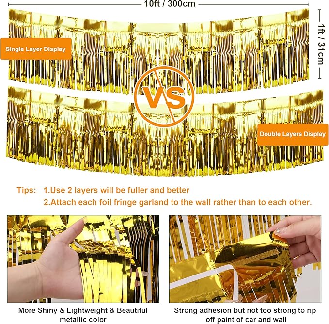 4 Pack Iridescent Float Fringe Curtains, Metallic Foil Fringe Garland Shiny - Image 6