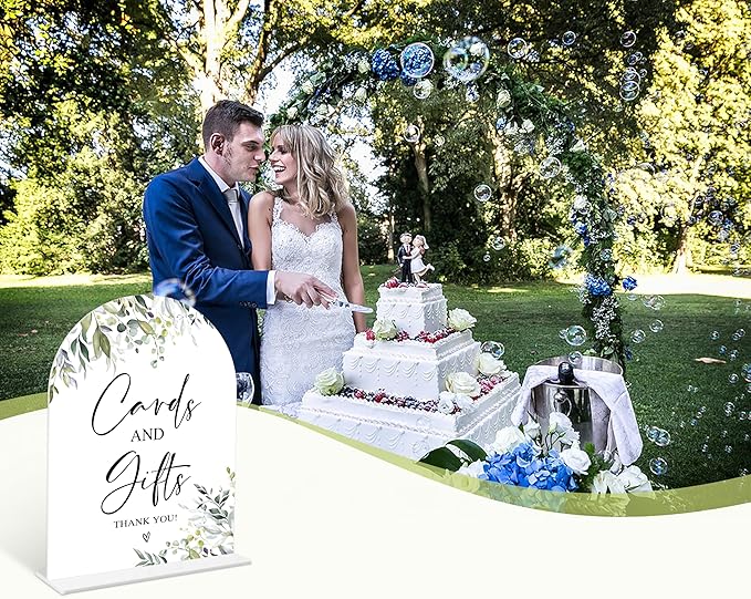 Greenery Cards and Gifts Sign, 6 x 8 Inch White Arch Acrylic Wedding Sign - Image 6
