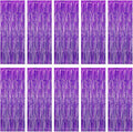 10 Pack Purple Foil Curtain Backdrop 3.2ft x 9.8ft Black Metallic Tinsel Foil by Ohiyoo