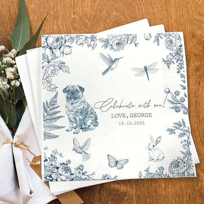 Luxury Personalized Dog Wedding Napkins, Custom Wedding Cocktail Napkins by GiantBigHands