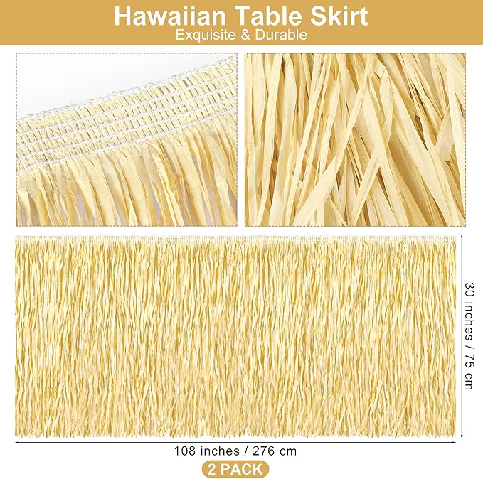 Fovths 4 Packs Luau Grass Table Skirt Fringe Straw Green Grass Skirt 108 x 30 - Image 2