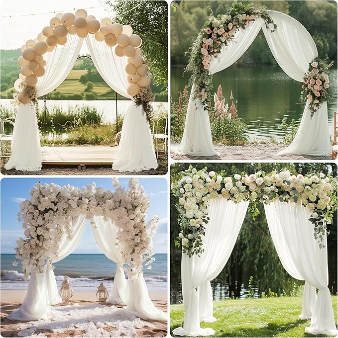 Wedding Arch Draping Fabric 4 Panels 28.7" x 20FT Ivory Sheer Chiffon Backdrop - Image 6