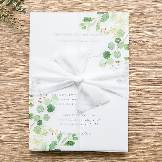PONATIA 50 PCS Vellum Jackets for 5x7 Invitation Cards- 135GSM Green Eucalyptus - Image 7