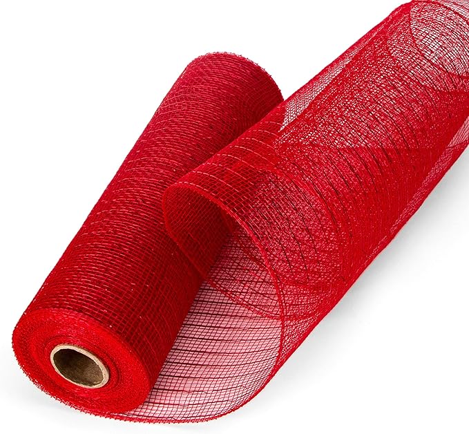 Ribbli 2 Rolls Red Mesh Ribbon, 10 inch x 30 feet Each Roll, Metallic Red - Image 2