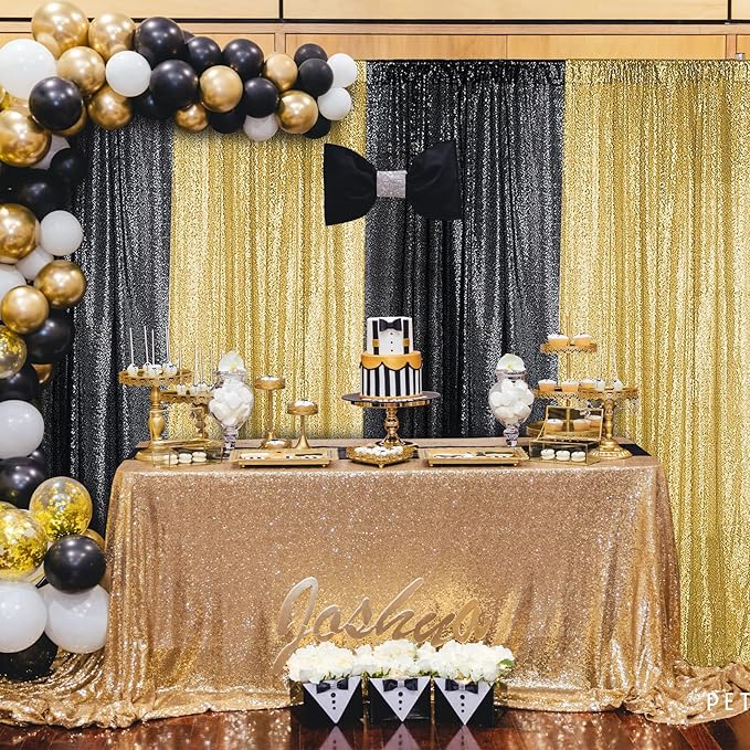 Sugargirl Gold Sequin Backdrop Curtain 2 Panels 2FTx8FT Glitter Gold Background - Image 3