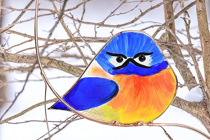 Lolitarcrafts Grumpy Owl Stained Glass Suncatcher Bluebird Stained Window - Image 6