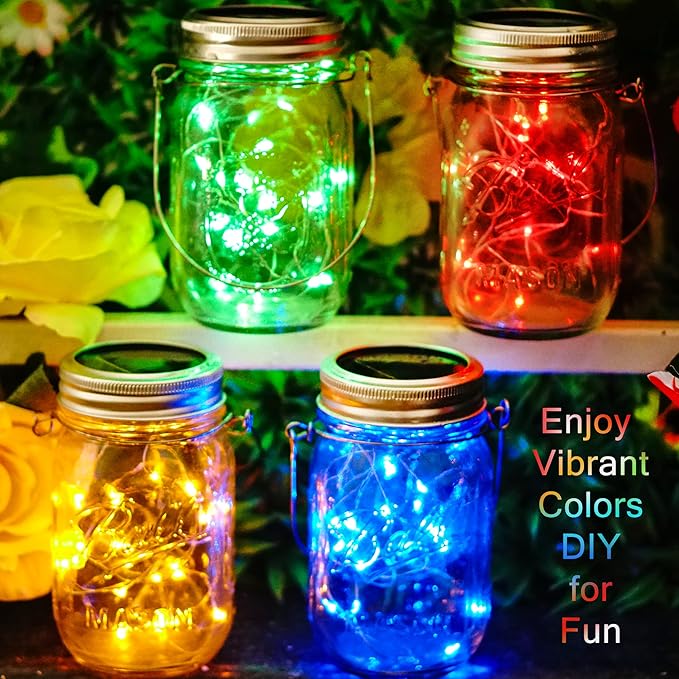 Solar Mason Jar Lights, 8 Pack 20 LED Waterproof Fairy Firefly Jar Lids String - Image 4