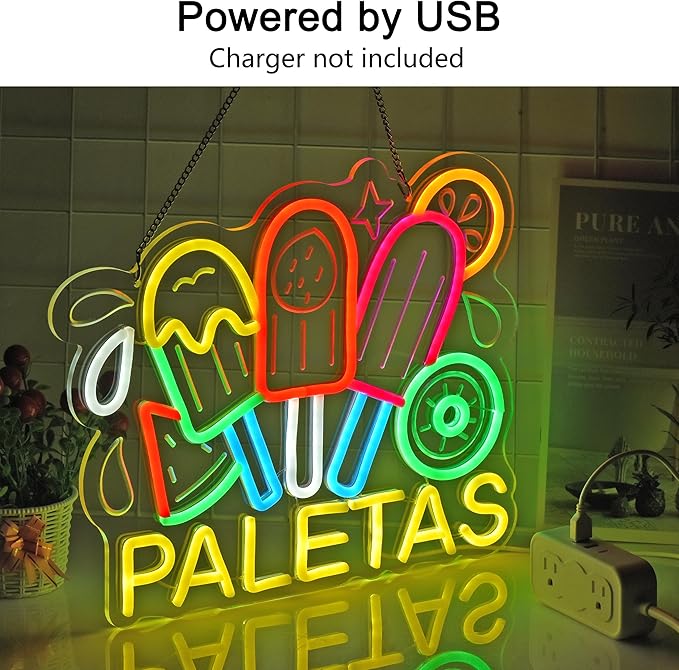 CNBEYOUNG Paletas Neon Sign, Neon Lights Hanging Wall Art Decoration - Image 2