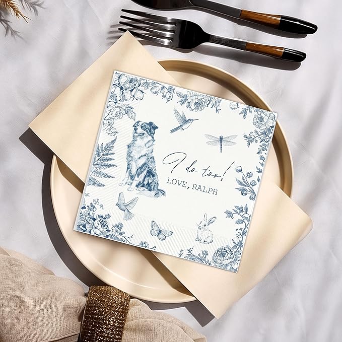 Luxury Personalized Dog Wedding Napkins, Custom Wedding Cocktail Napkins - Image 5