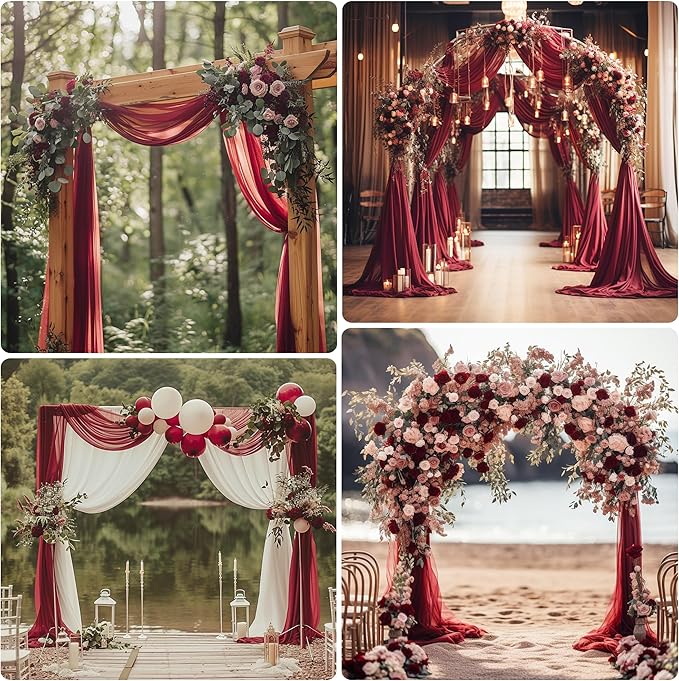 Wedding Arch Draping Fabric 1 Panel 28.7" x 20FT Burgundy Sheer Chiffon - Image 6