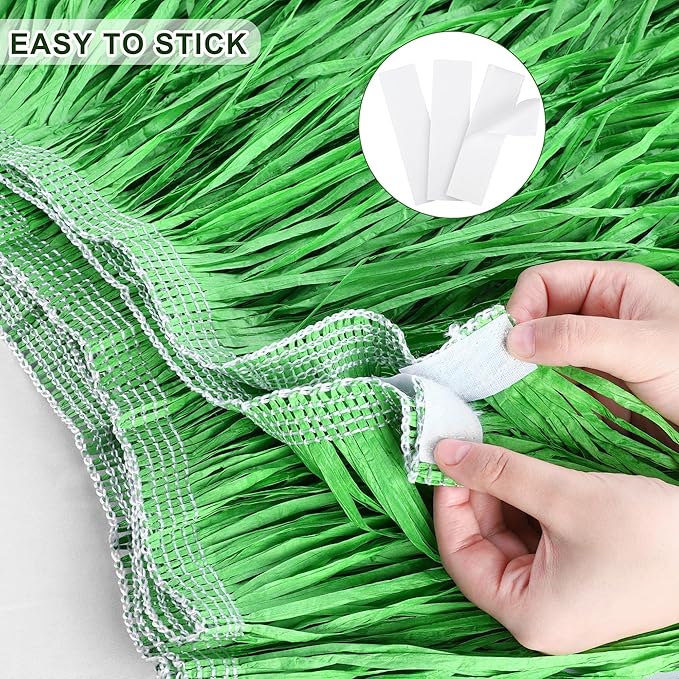 Fovths 4 Packs Luau Grass Table Skirt Fringe Straw Green Grass Skirt 108 x 30 - Image 3