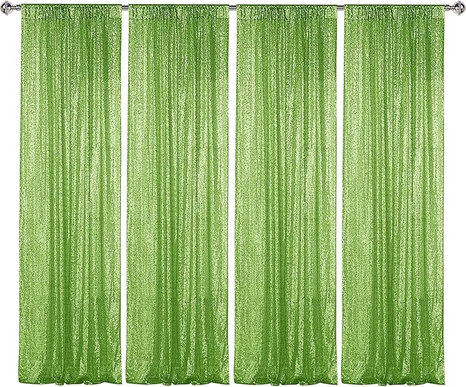 Sugargirl Apple Green Sequin Backdrop Curtain 4 Panels 2FTx8FT Glitter Apple by Sugargirl