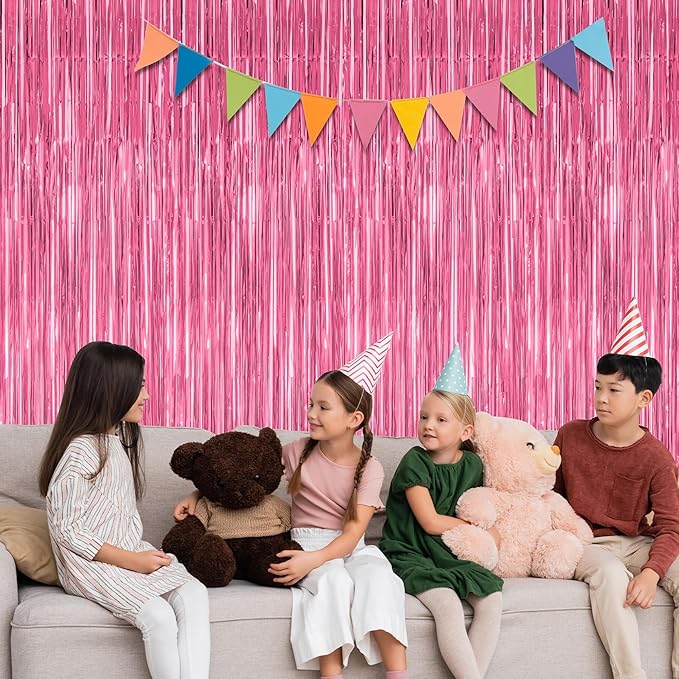 12 Pack Pink Backdrop, 3.28 FT x 7.05 FT Foil Fringe Curtains, Metallic Pink - Image 5