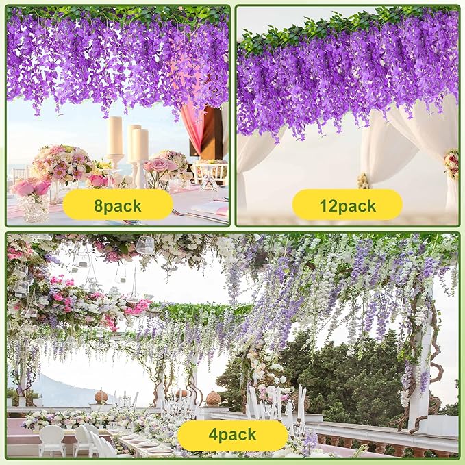 Wisteria Artificial Flowers Garland，10Pcs Total 60ft Silk Fake White Wisteria - Image 5