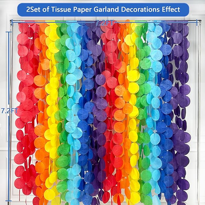 205Ft Rainbow Party Decorations Big Polka Dots Tissue Paper Backdrop Streamer - Image 2