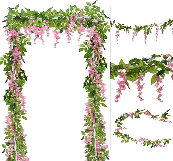 DearHouse 4Pcs 6.6Ft/Piece Artificial Flowers Silk Wisteria Garland Artificial by DearHouse