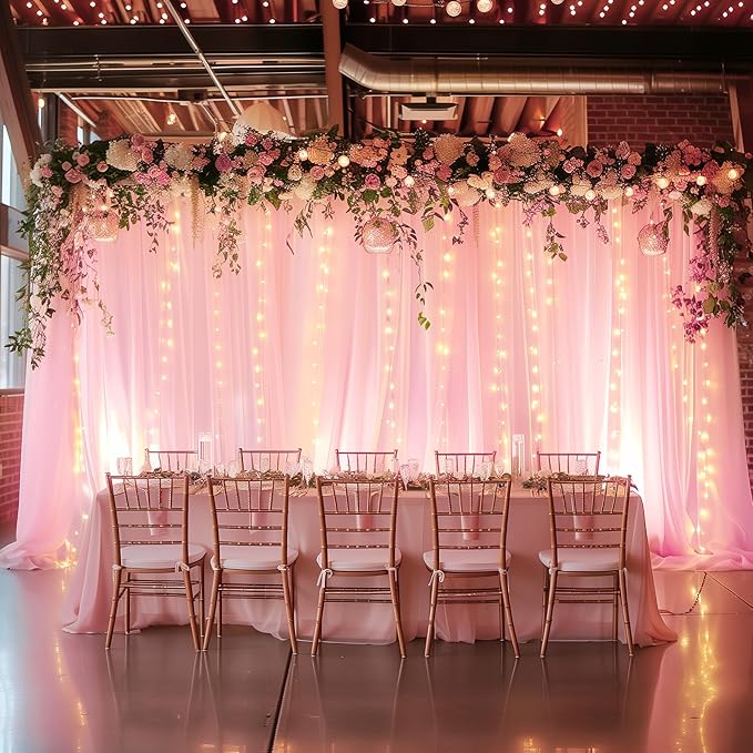 Tulle Backdrop Curtain with Lights String 10FT X 8FT Pink Sheer Tulle Backdrop - Image 7