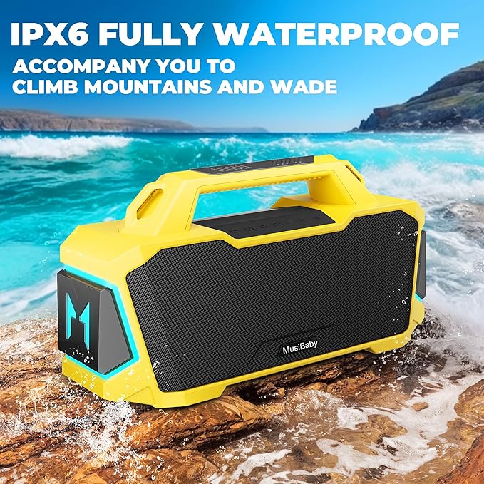 MusiBaby M1 Portable Bluetooth Speaker Yellow, Loud Stereo Sound Subwoofer Deep - Image 5