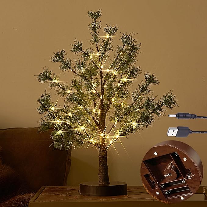 LITBLOOM Lighted Christmas Pine Tree 60 Fairy Lights Battery Operated or USB - Image 2
