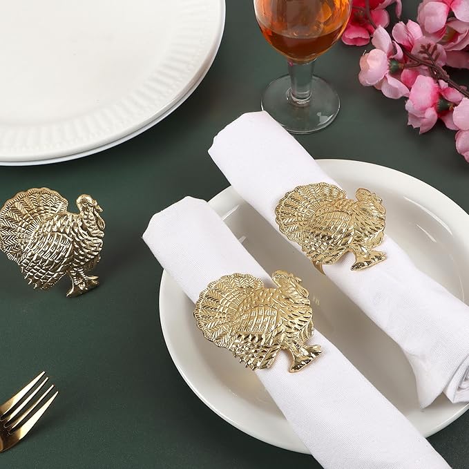 Set of 12 Turkey Napkin Rings for Thanksgiving Table Decor | Premium Metal - Image 3