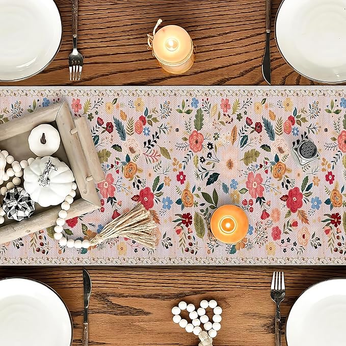 OYIMUA Boho Floral Summer Table Runner 13 x 72 Inches Colorful Flower Runners - Image 2