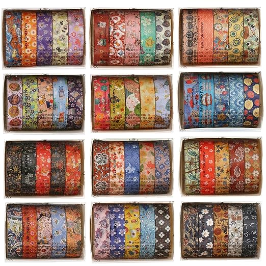 YUBBAEX 60 Rolls Value Washi Tape Pack Retro Arts Masking Tape Basic Patterns - Image 3