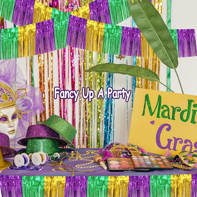 4 Pack 10 Feet Green Gold Purple Foil Fringe Garland Metallic Tinsel Streamers - Image 4