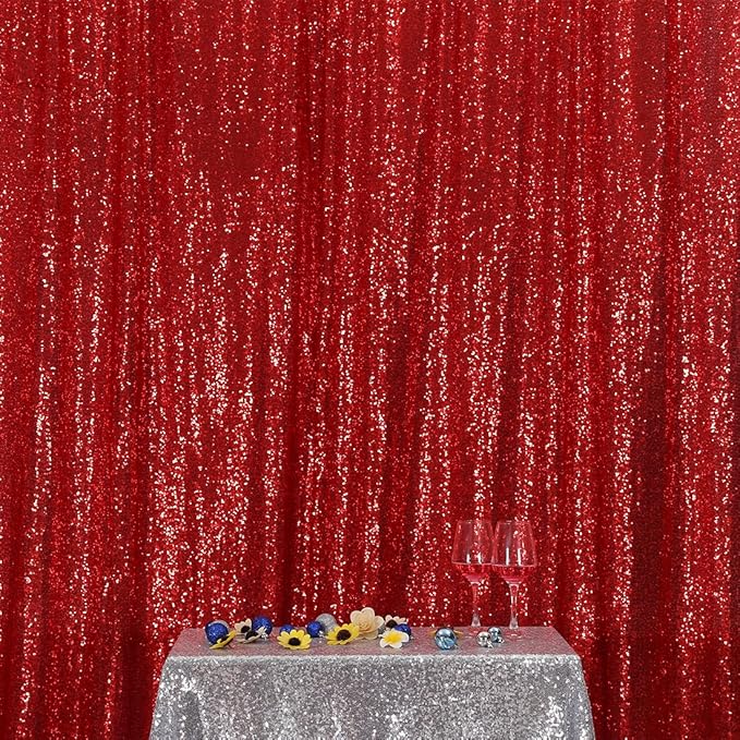 Poise3EHome Red Sequin Backdrop, 5FT x 7FT Sequin Photography Backdrop Curtain by Poise3EHome