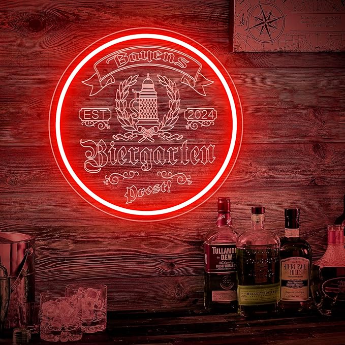 Custom Bar Neon Sign for Biergarten, Personalized LED Beer Barrel Wheat Signs by MiMaikNeonSign