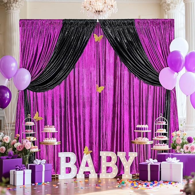 9.6x8FT Black Sequin Curtains: Photo Backdrop Drapes 2 Pieces 4.8x8FT Birthday - Image 8