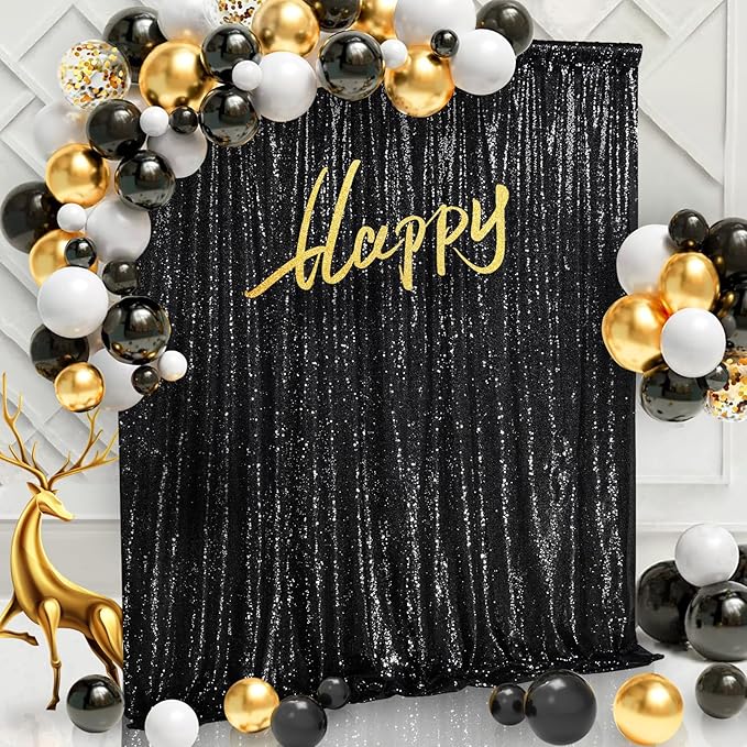 Black Sequin Backdrop Curtain 7ft x 7ft Glitter Photo Booth Backdrop - Image 4