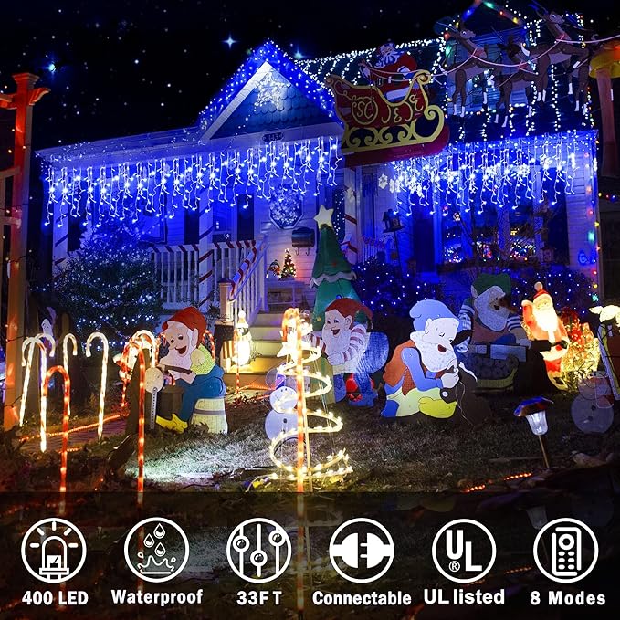 KNONEW Christmas Lights Outdoor Decorations 400 LED 33ft 8 Modes Curtain String - Image 9