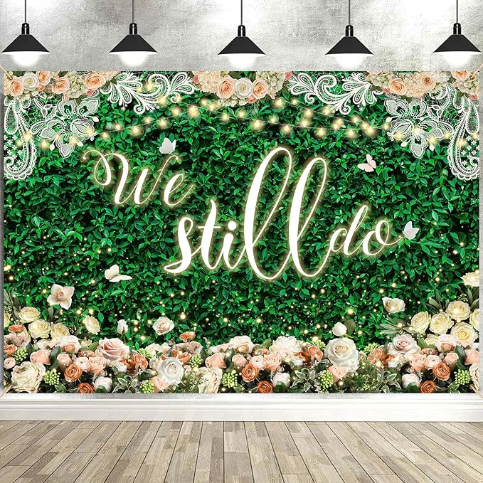 We Still Do Backdrop Green Leaves Lace Wedding Anniversary Photography by Unknown