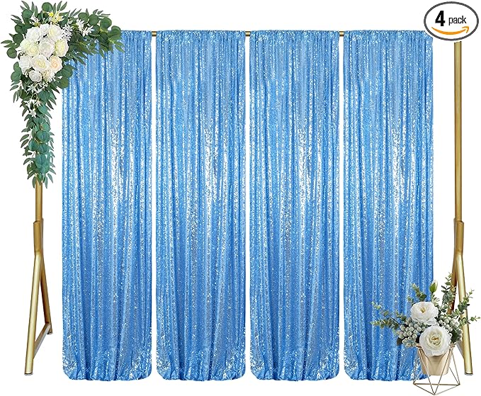 ShinyBeauty 4x10 FT Baby Blue Sequin Backdrop Curtains Glitter Photography by ShinyBeauty