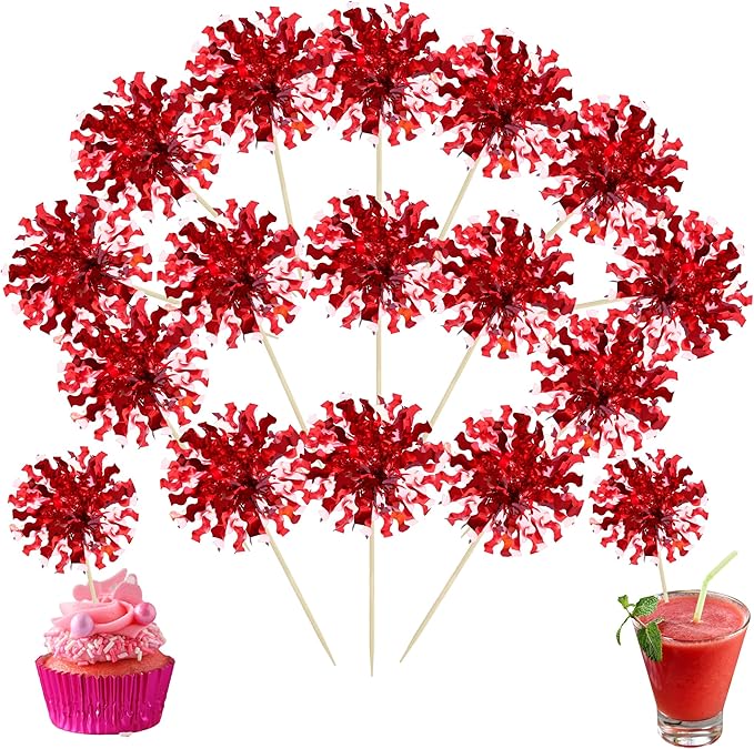 Ephlyn 30Pcs Foil Firework Cupcake Toppers Happy Birthday Cake Toppers Tinsel by Ephlyn