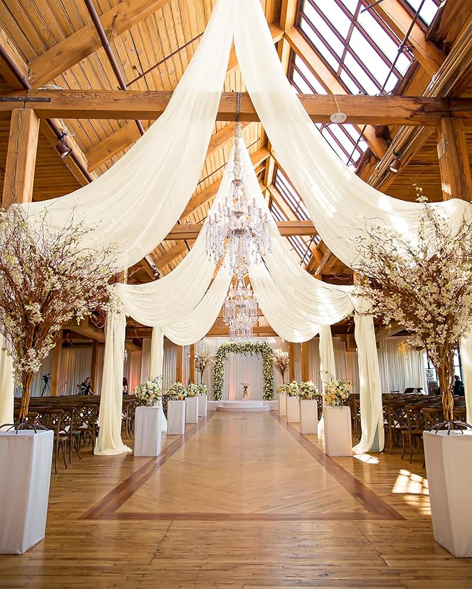 6 Panels Ivory Ceiling Drapes for Wedding, 5ftx15ft Ceiling Drapes Cheesecloth - Image 7