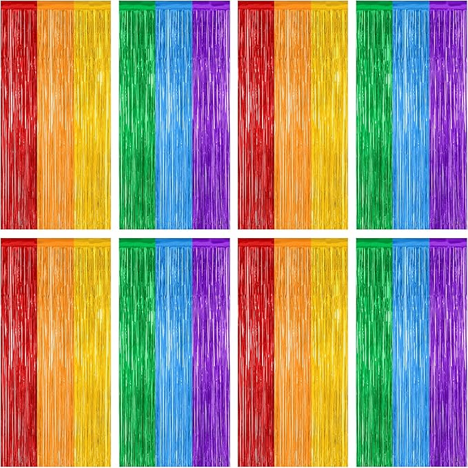 8 Pack Rainbow Backdrop, 3.28 FT x 7.05 FT Backdrop Curtains, Metallic Fringe by ZATAYE