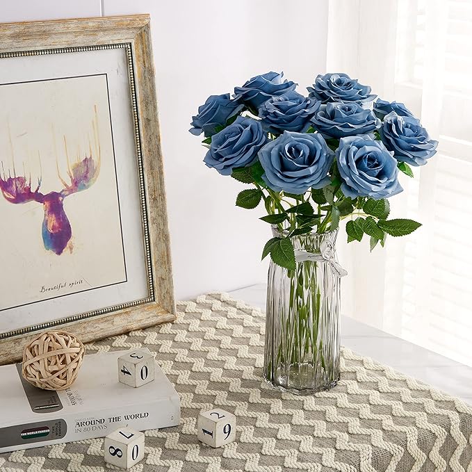 Artificial Rose 10pcs Open Flower Bouquet Faux Rose Stems - Image 2