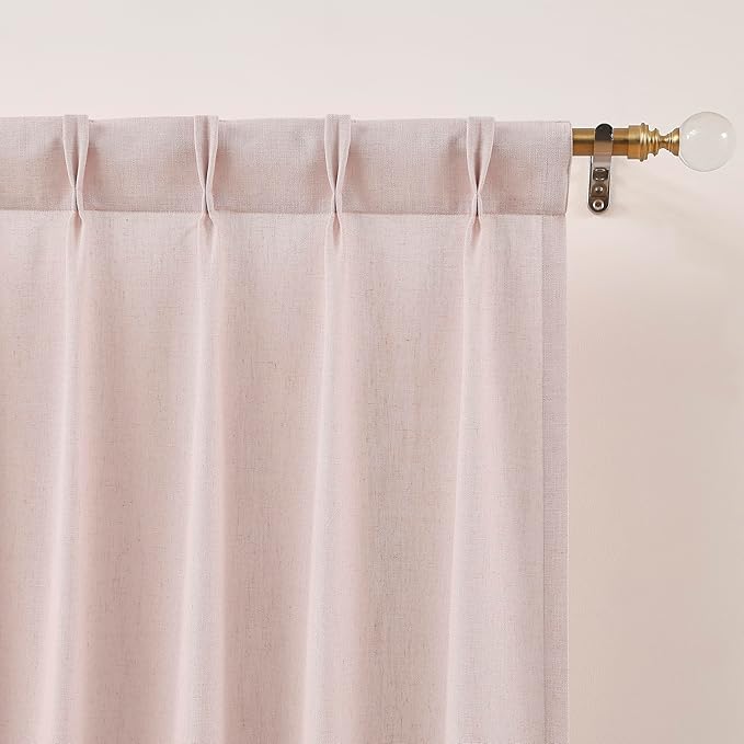 Vision Home Soft Pink Pinch Pleated Semi Sheer Curtains Textured Linen Blended - Image 4