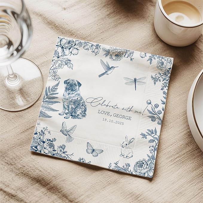 Luxury Personalized Dog Wedding Napkins, Custom Wedding Cocktail Napkins - Image 4