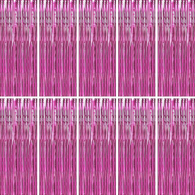 BTSD-home 10 Pack Pink Foil Fringe Curtain, Metallic Photo Booth Backdrop by BTSD-home