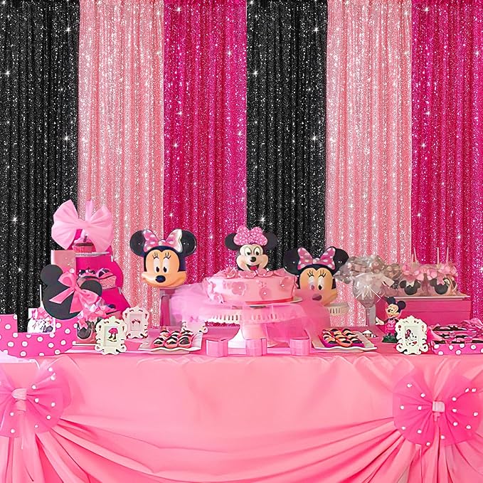Backdrop Curtains Blush Pink Sequin Photo Curtain 6 Panels 2ftx8ft Glitter - Image 6