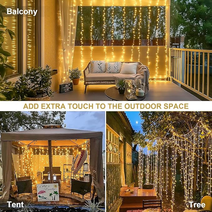 JMEXSUSS 300 LED Remote Control Christmas Curtain Lights, Plug in Fairy Curtain - Image 7