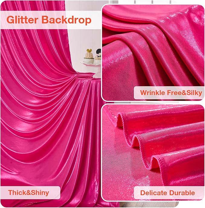 10x10FT Glitter Hot Pink Backdrop Curtain - Image 2