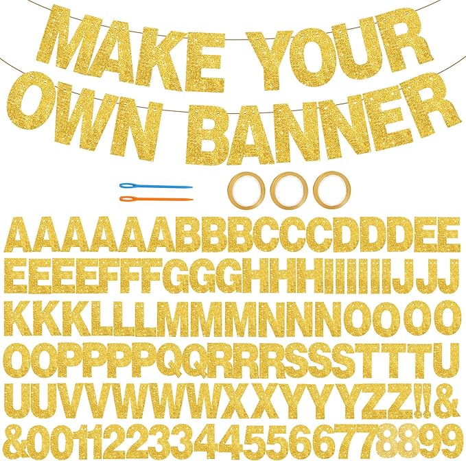 BEISHIDA 116 PCS A-Z Glitter Gold DIY Letter Banner Kit Make Your Own by Beishida